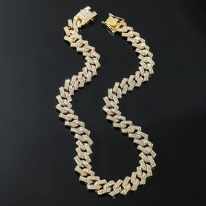 Bijoux Hip Hop Iced Out Miami Chaîne à Mailles Gourmette pour Homme en Alliage de Zinc Strass Colliers Bracelets Accessoire Mode