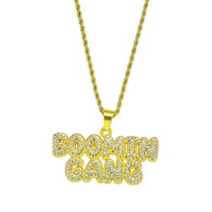 Collier Pendentif Lettres Boomin Gang Hip Hop pour Hommes Plaqué Or Acier Inoxydable Chaîne Torsadée Strass Bijoux