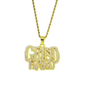 Men Hiphop Iced Out Grind Hard Letter Pendant Necklace Stainless Steel Rope Chain Alloy Rhinestone Streetwear Jewelry