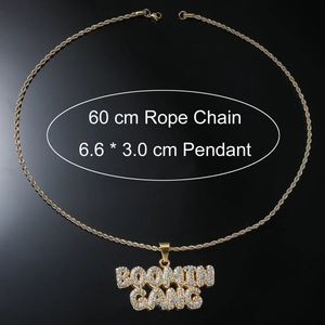 Collier Boomin Gang hip hop avec cristaux givrés et chaîne dorée de 60 cm de long