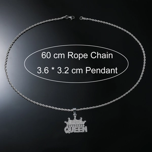 Hip hop iced out crown QUEEN pendant necklace with gold plated rope chain for men