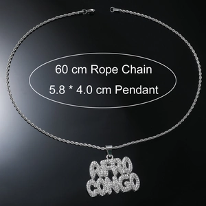 Iced out Afro Congo μενταγιόν με ασημένια αλυσίδα 60cm για hip hop street style κοσμήματα