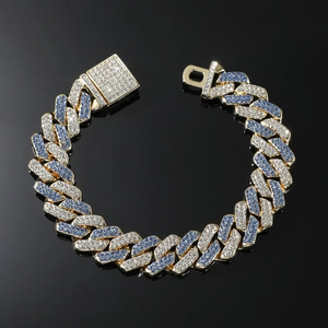 Men's Hip Hop Iced Out Cuban Link Bracelet Alloy Gold Silver Plated Blue White Rhinestone Inlaid Fashion Jewelry Wristband