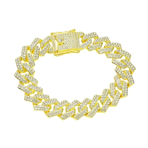 Bracciale Cuban Link da uomo in oro con cristalli scintillanti e chiusura a scatola classica