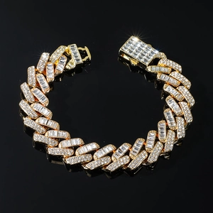 Bracelet Chaîne Cubaine Iced Out pour Homme en Alliage Incrusté de Strass Plaqué Or Argent Bijoux de Mode Streetwear