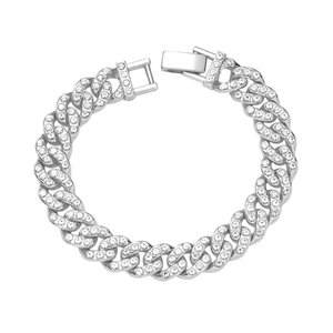 Pulsera cubana de plata con pedrería brillante de estilo hip hop para hombre