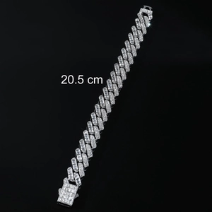 Bracelet gourmette 20,5 cm couleur argent avec strass scintillants style luxueux iced out