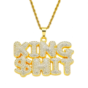 Collar Con Colgante de Letras Hip Hop King Shit Para Hombre Cadena de Cuerda de Acero Inoxidable Iced Out Joyería