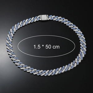 Collana Cuban Link bicolore hip hop larga 1,5cm con pietre blu e bianche brillanti