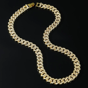 Chaîne Cuban Link 12mm dorée sertie de cristaux brillants pour style hip hop et urbain