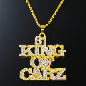 Collana hip hop oro con ciondolo 81 KING OF CARZ ghiacciato e catena a corda