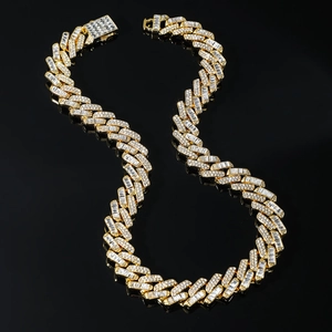 Collier pour Hommes Hip Hop en Alliage à Maillons Cubains avec Strass Chaîne Iced Out Strass Baguette Bijoux Mode