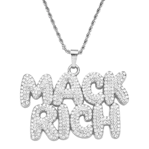 Hiphop Mack Rich Anhänger Halskette mit silberner Kordelkette und künstlichen Diamanten
