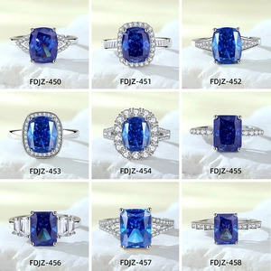 S925 sterling silver rings set with radiant cut royal blue sapphire stones