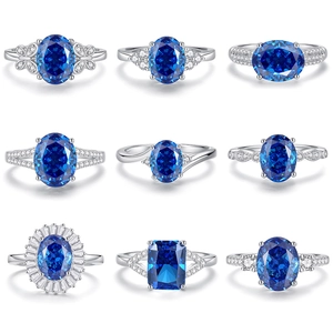 Collection of S925 sterling silver rings with radiant cut royal blue sapphire stones