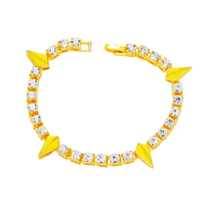 Bracelet tennis hip-hop doré avec zircons brillants et pointes en émail jaune pour homme