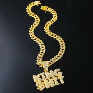 Iced Out King Letter Pendant Necklace Alloy Rhinestone Cuban Link Chain Hip Hop Jewelry For Men Fashion Accessory
