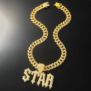 Men Hip Hop Iced Out STAR Letter Pendant Necklace Cuban Link Chain Zinc Alloy Rhinestone Fashion Jewelry Party Gift