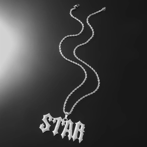 Collier avec pendentif lettre STAR en argent avec strass gothiques et chaîne de corde homme