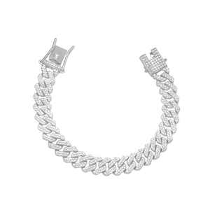Bracciale hip hop argento con diamanti sintetici e maglia rombica di tendenza