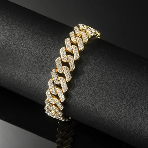 Bracciale a catena cubana hip hop con strass scintillanti in finitura dorata