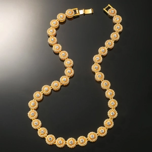 Hip Hop Round Flower Rhinestone Cuban Link Chain Necklace Bracelet For Men Cool Rap Streetwear Alloy Jewelry Accessory Gold Silver