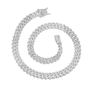 Silver iced out Cuban link necklace with sparkling crystals for men in hip hop style