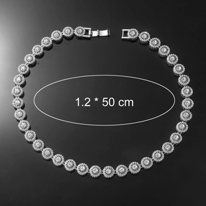 Silver iced out flower link chain necklace for men with white cubic zirconia stones