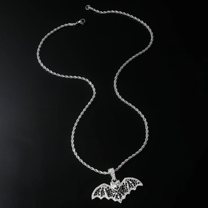 Gothic Bat Pendant Necklace Hip Hop Rhinestone Bat Wing Necklace Stainless Steel Rope Chain Halloween Jewelry Gift