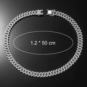 Iced out cuban link chain for men in silver finish with rhinestones 1.2 x 50 cm