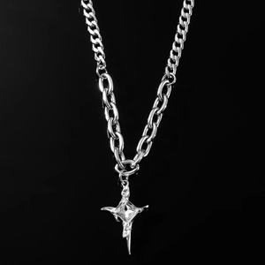 Hip hop star cross pendant necklace with chunky curb chain made of silver titanium steel