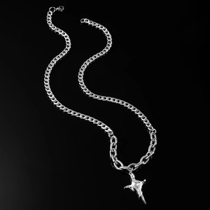 Hip Hop Titanium Steel Star Cross Patchwork Necklace For Men Women Silver Cuban Chain Rhinestone Star Pendant Neck Jewelry