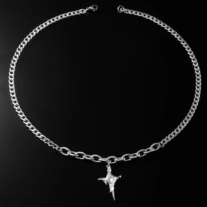 Titanium steel star cross necklace with zircon pendant and mixed chain link design