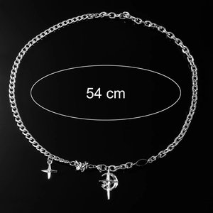 Men's hip-hop titanium steel chain necklace with star and moon charms, length 54cm