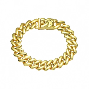 Mens hip hop golden Cuban link bracelet with polished metal finish and box clasp