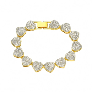 Bracelet à Maillons en Forme de Cœur en Alliage et Strass Hip Hop Bracelet Chaîne en Cristal Pavé Bijoux pour Hommes Femmes