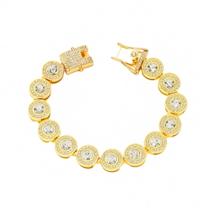 Men Hip Hop Iced Out Alloy Rhinestone Bracelet Round Link Chain Gold Silver Plated Rap Fashion Jewelry For Men Luxurious Gift
