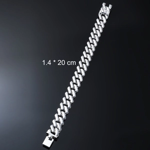 Polished silver cuban link bracelet for men in hip hop style, 1.4cm wide and 20cm long