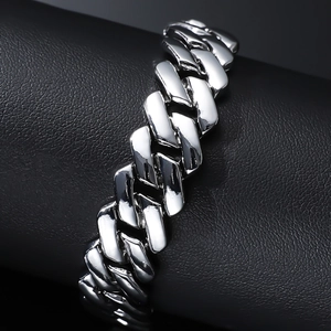 Polished silver cuban link chain bracelet for men in high-shine hip-hop style