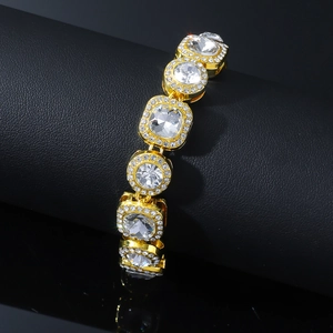 Bracciale hip-hop dorato con cristalli di zirconia per uomo e donna in stile moda