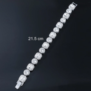 Bracciale a maglia argento con pietre quadrate e diamanti, lunghezza 21,5 cm