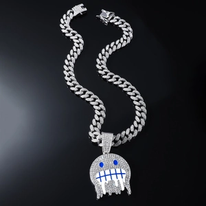 Collana a catena cubana ghiacciata con ciondolo emoji blu in stile hip hop moderno