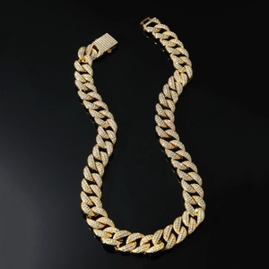 Collana Hip Hop Catena a Maglia Cubana con Strass Lega Oro Argento Placcato Pesante Streetwear Gioielli di Moda per Uomo Donna