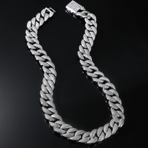 Collier chaîne cubaine 16mm pour homme en argent avec strass pavés style hip hop chic
