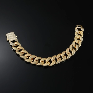 Bracelet chaîne cubaine hip hop doré serti de pierres de zircone étincelantes