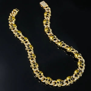 Collier Tête de Mort Homme Hip Hop Chaîne à Mailles Cubaines Alliage Strass Style Punk Or Argent Colliers Bracelets Bijoux Cadeau