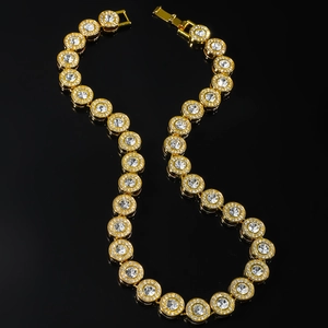 Collier Bracelet Chaîne Cubaine Hip Hop pour Hommes en Alliage avec Strass Incrustés Chaîne Ronde Bijoux Streetwear de Luxe
