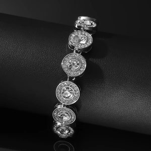 Men's hip hop silver chain bracelet with round iced out cubic zirconia links