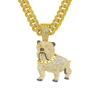 Pendaglio pitbull bulldog ghiacciato con catena cubana dorata per stile hip hop