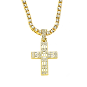 Collana con Pendente a Croce Hip Hop in Lega di Zinco per Uomo Placcata Oro Argento Strass Catena da Tennis Gioielli
